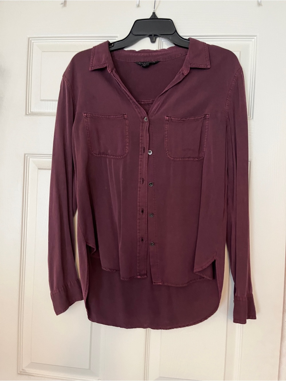 Rock & Republic brand women size small, button-down, soft, burgundy shirt
